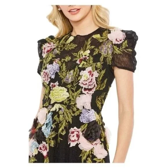 $998 MAC DUGGAL 11411 Black 3D Floral Dress Size 10 Embroidered Formal Gown NWT - Picture 2 of 10